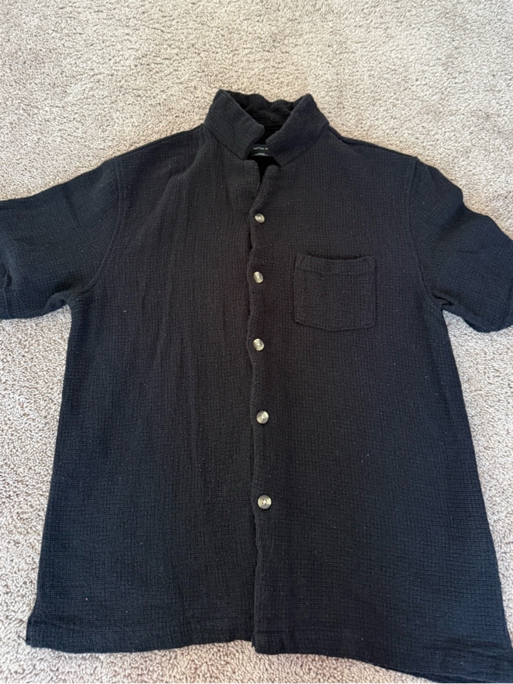 Cotton On Black Short Sleeve Textured Button-Up Shirt